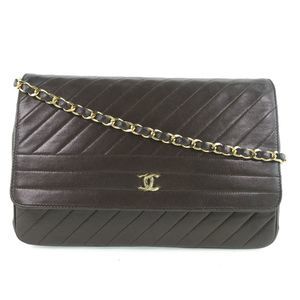 Chanel Chain Shoulder Lambskin Dark Brown Shoulder Bag